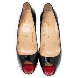 Pre Owned Christian Louboutin Black Patent Leather Very Prive Peep Toe Pumps Size 41