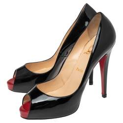 Pre Owned Christian Louboutin Black Patent Leather Very Prive Peep Toe Pumps Size 41