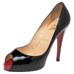 Pre Owned Christian Louboutin Black Patent Leather Very Prive Peep Toe Pumps Size 41