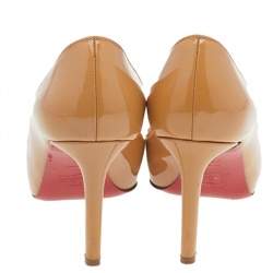 Pre Owned Christian Louboutin Beige Patent Leather Prive Peep Toe Pumps Size 37