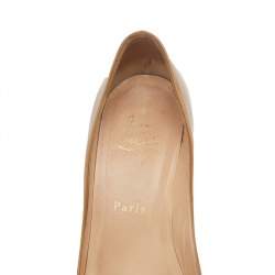 Pre Owned Christian Louboutin Beige Patent Leather Prive Peep Toe Pumps Size 37