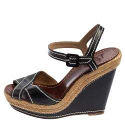 Pre Owned Christian Louboutin Black Leather Almeria Sandals Size 38