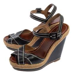 Pre Owned Christian Louboutin Black Leather Almeria Sandals Size 38