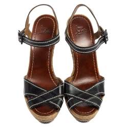 Pre Owned Christian Louboutin Black Leather Almeria Sandals Size 38