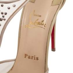 Pre Owned Christian Louboutin Beige Mesh And Patent Leather Patinana T-Strap Peep Toe Sandals Size 39.5