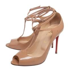 Pre Owned Christian Louboutin Beige Patent Leather Talitha Peep Toe Pumps Size 40