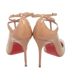 Pre Owned Christian Louboutin Beige Patent Leather Talitha Peep Toe Pumps Size 40