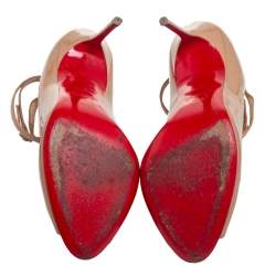 Pre Owned Christian Louboutin Beige Patent Leather Talitha Peep Toe Pumps Size 40