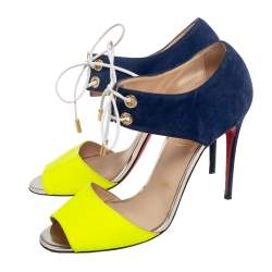 Pre Owned Christian Louboutin Two Tone Leather and Suede Mayerling Sandals Size 39.5