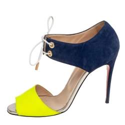 Pre Owned Christian Louboutin Two Tone Leather and Suede Mayerling Sandals Size 39.5