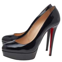 Pre Owned Christian Louboutin Black Patent Leather Platform Pumps Size 41