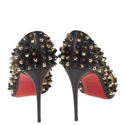 Pre Owned Christian Louboutin Black Leather Pigalle Spikes Pointed Toe Pumps Size 38.5