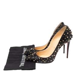 Pre Owned Christian Louboutin Black Leather Pigalle Spikes Pointed Toe Pumps Size 38.5