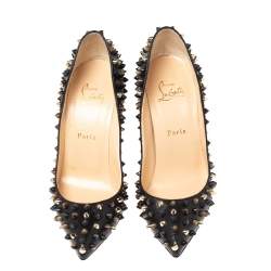 Pre Owned Christian Louboutin Black Leather Pigalle Spikes Pointed Toe Pumps Size 38.5