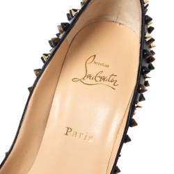 Pre Owned Christian Louboutin Black Leather Pigalle Spikes Pointed Toe Pumps Size 38.5