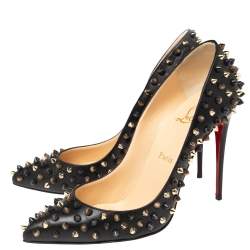 Pre Owned Christian Louboutin Black Leather Pigalle Spikes Pointed Toe Pumps Size 38.5