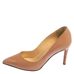 Pre Owned حذاء كعب عالي كريستيان لوبوتان بيغال جلد لامع بيج مقدمة مدببة مقاس 36.5