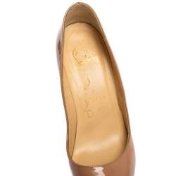 Pre Owned حذاء كعب عالي كريستيان لوبوتان بيغال جلد لامع بيج مقدمة مدببة مقاس 36.5