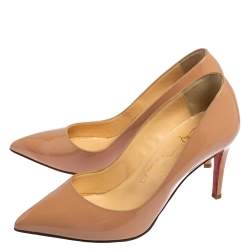 Pre Owned حذاء كعب عالي كريستيان لوبوتان بيغال جلد لامع بيج مقدمة مدببة مقاس 36.5