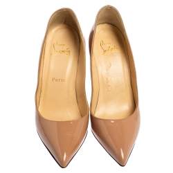 Pre Owned حذاء كعب عالي كريستيان لوبوتان بيغال جلد لامع بيج مقدمة مدببة مقاس 36.5