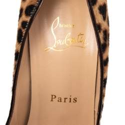 Pre Owned Christian Louboutin Beige/Brown Leopard Print Calfhair Maryl Peep Toe Pumps Size 38