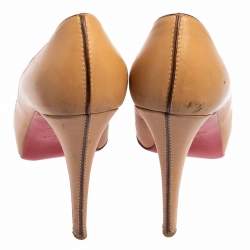 Christian Louboutin Beige Leather New Very Prive Peep Toe Platform Pumps Size 38.5