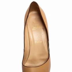 Christian Louboutin Beige Leather New Very Prive Peep Toe Platform Pumps Size 38.5