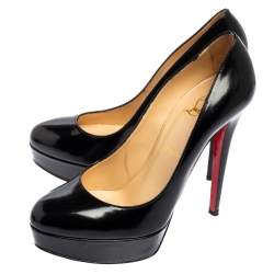 Pre Owned Christian Louboutin Black Leather Bianca Platform Pumps Size 39.5 