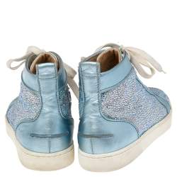 Christian Louboutin Light Blue Leather Crystals Embellished Louis Orlato High Top Sneakers Size 38