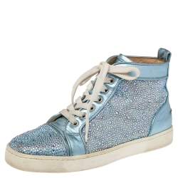 Blue Mens High studded Louboutins Sneakers.