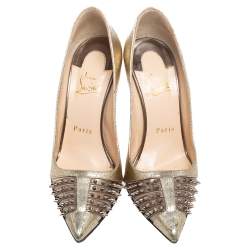 Christian Louboutin Gold Textured Leather Spike Bareta Pumps Size 36