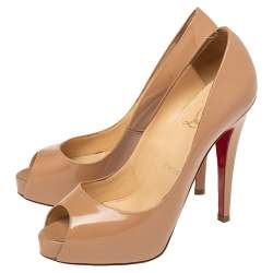 Pre Owned Christian Louboutin Beige Patent Leather New Prive Pumps Size 36.5