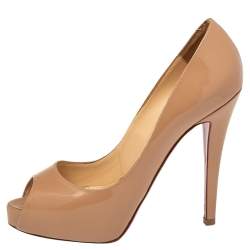 Pre Owned Christian Louboutin Beige Patent Leather New Prive Pumps Size 36.5