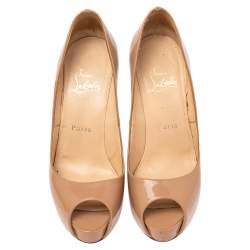 Pre Owned Christian Louboutin Beige Patent Leather New Prive Pumps Size 36.5