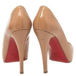 Pre Owned Christian Louboutin Beige Patent Leather New Prive Pumps Size 36.5