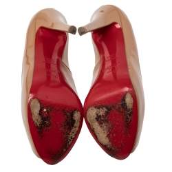 Pre Owned Christian Louboutin Beige Patent Leather New Prive Pumps Size 36.5
