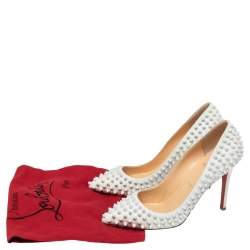 Pre Owned Christian Louboutin White Patent Leather Pigalle Follies Spikes Pumps Size 37