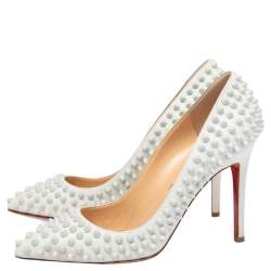 Pre Owned Christian Louboutin White Patent Leather Pigalle Follies Spikes Pumps Size 37