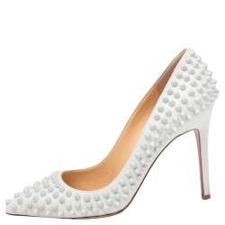 Pre Owned Christian Louboutin White Patent Leather Pigalle Follies Spikes Pumps Size 37