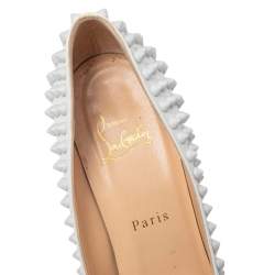 Pre Owned Christian Louboutin White Patent Leather Pigalle Follies Spikes Pumps Size 37
