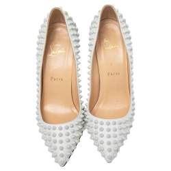 Pre Owned Christian Louboutin White Patent Leather Pigalle Follies Spikes Pumps Size 37