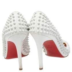 Pre Owned Christian Louboutin White Patent Leather Pigalle Follies Spikes Pumps Size 37