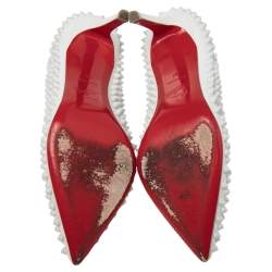 Pre Owned Christian Louboutin White Patent Leather Pigalle Follies Spikes Pumps Size 37