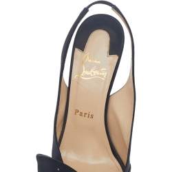 Pre Owned Christian Louboutin Black Satin Bow Platform Slingback Sandals Size 38.5