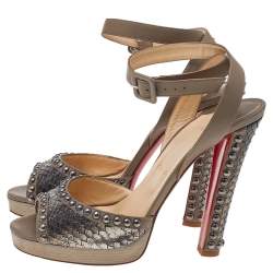 Christian Louboutin Taupe Snakeskin and Leather Zobra Platform Sandals Size 37.5