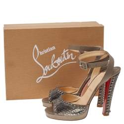Christian Louboutin Taupe Snakeskin and Leather Zobra Platform Sandals Size 37.5