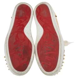 Pre Owned Christian Louboutin Gold PVC and Leather Spiked Orlato Low Top Sneakers 38.5