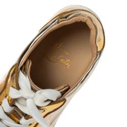 Pre Owned Christian Louboutin Gold PVC and Leather Spiked Orlato Low Top Sneakers 38.5