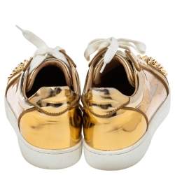 Pre Owned Christian Louboutin Gold PVC and Leather Spiked Orlato Low Top Sneakers 38.5