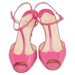 Pre Owned Christian Louboutin Pink Patent Leather Ernesta T Strap Sandals Size 38